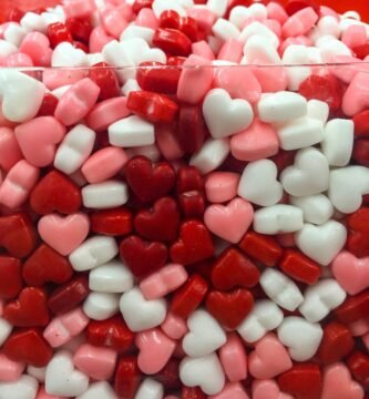 white and red heart candies